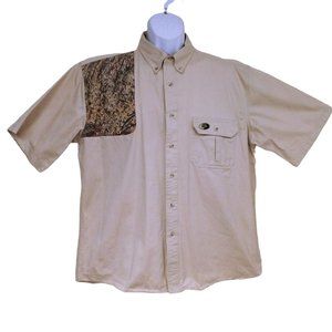 Vintage 90s Mossy Oak Shooting Shirt Shacket -XL ButtonUp Pocket Quilted SSL Tan